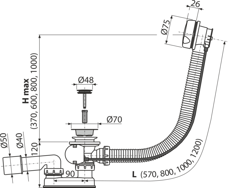 Ventil cadă automat cu sifon și preaplin, alb