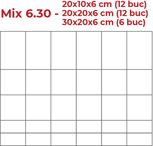 Pavaj QUATRO MISTIC, cu cant gri grafit MIX 6.3 (20x10x6-12buc, 20x20x6-12buc, 30x20x6-6buc)
