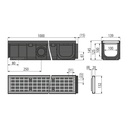 Rigolă de exterior de 100 mm cu rama din plastic și grătar galvanizat, clasa B125