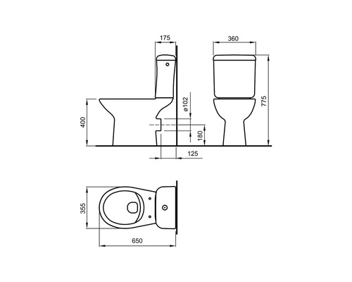 Set vas WC Roca Neo, cu rezervor și capac WC, evacuare orizontală