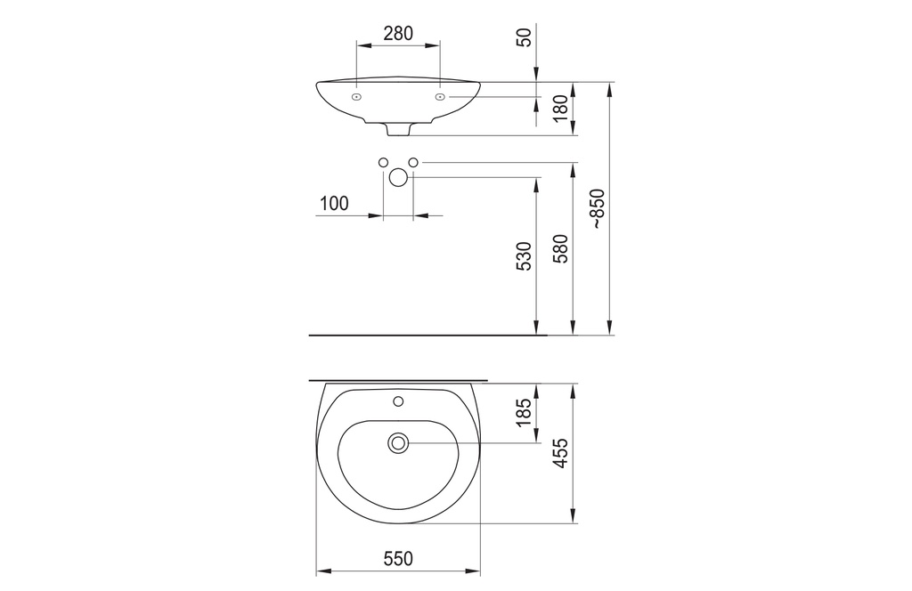 Lavoar suspendat ceramică Mira, 55 cm