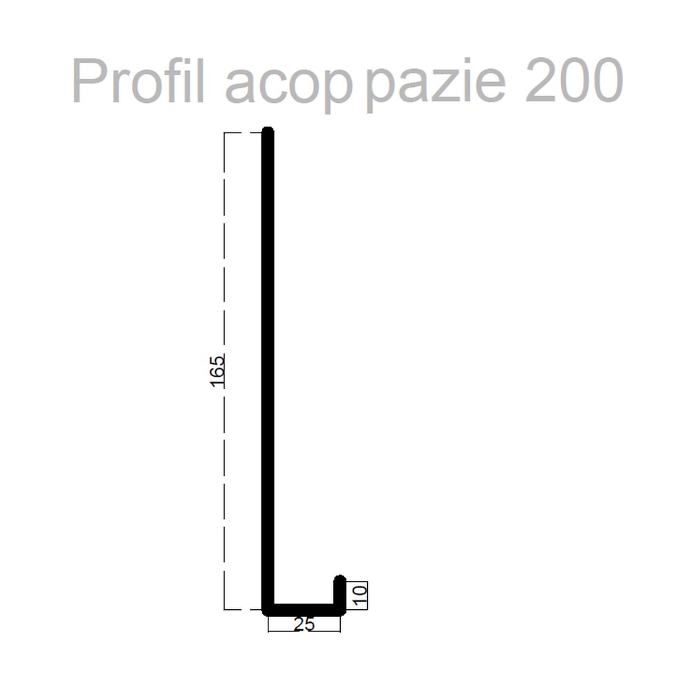 Profil acoperire pazie, RAL 7016, gri mat, pentru țiglă metalică, 0,4x200x2000 mm