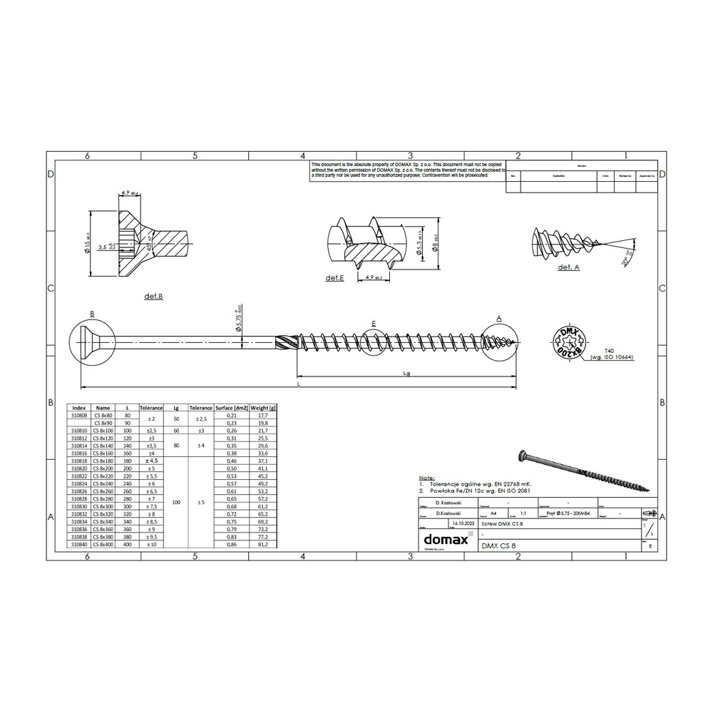 Holșurub de construcții cu cap plat TX, 8x140 mm, 50 buc
