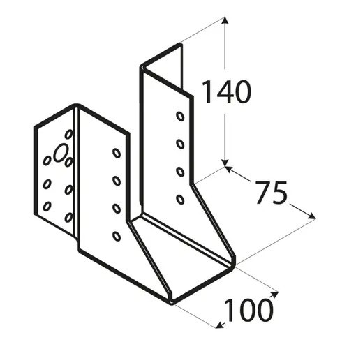 Papuc tip A din oțel zincat pentru grindă lemn, 100x140x72x2 mm