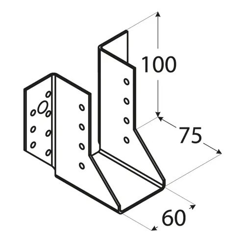 Papuc tip A din oțel zincat pentru grindă lemn, 60x100x75x2 mm