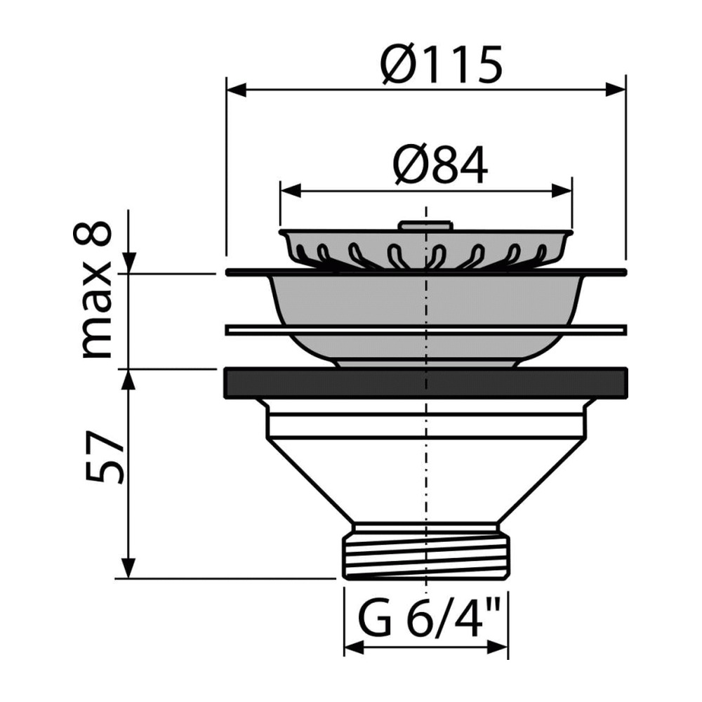 Ventil chiuvetă 6/4" cu sită A37 din oţel inoxidabil DN115