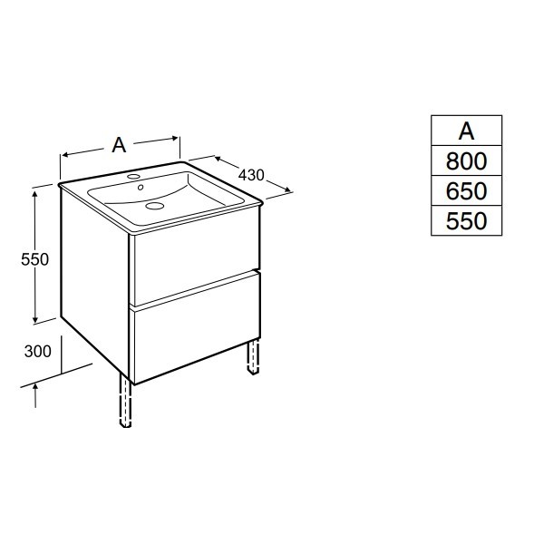 Set mobilier alb Roca Cube Unik (mască cu două sertare și lavoar), 800 mm
