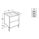 Set mobilier alb Roca Cube Unik (mască cu două sertare și lavoar), 800 mm