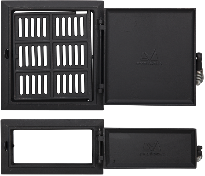 Ușă pentru sobă și cenușar din fontă model Motive Romanesti, înalțime 275+140 x 255 mm lățime