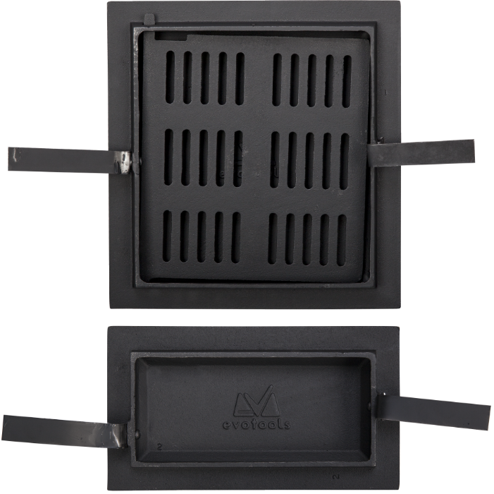 Ușă pentru sobă și cenușar din fontă model Motive Romanesti, înalțime 275+140 x 255 mm lățime