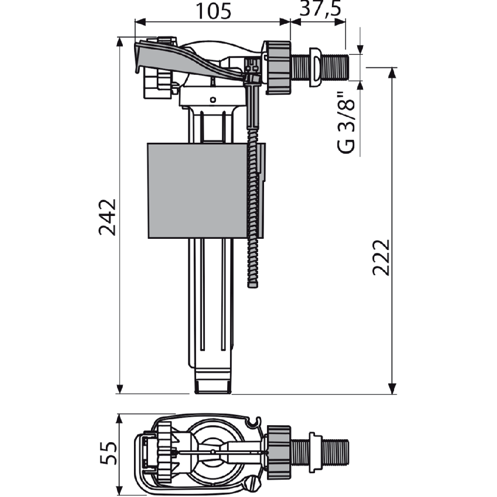 Flotor pentru rezervor WC din ceramică alimentare laterală cu filet alamă, 3/8"