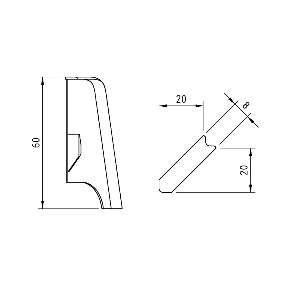 Colț exterior pentru plintă MDF, 60 mm, alb, 4 buc/set