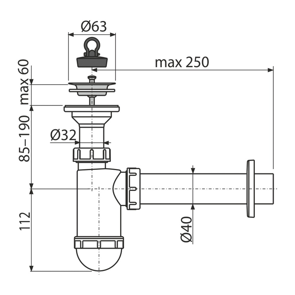 Sifon lavoar DN40 cu sită A41 din oţel inoxidabil DN63