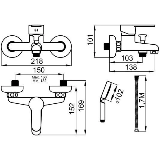 Baterie cadă monocomandă Notus cu set duș, crom