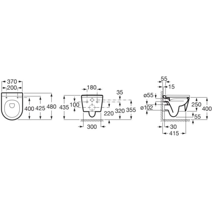 ROUND - Vas WC compact, suspendat, Rimless®, evacuare orizontală