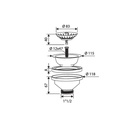 Ventil pentru chiuvetă 3”1/2 x 1”1/2 cu grătar din inox, fără preaplin