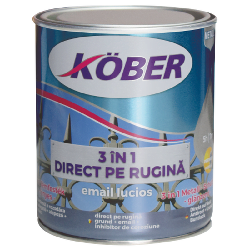 Email lucios anticoroziv 3 în 1 Kober argintiu, 0.75 l