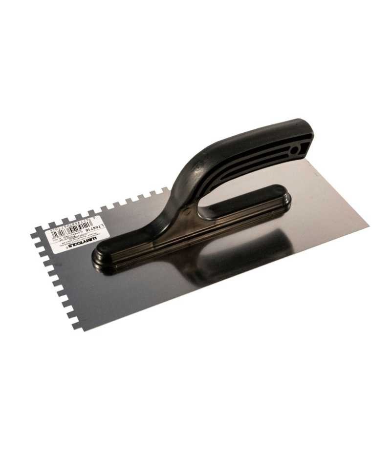 Gletieră inox crestată, 6x6x6 mm cu mâner PVC, 270x130 mm