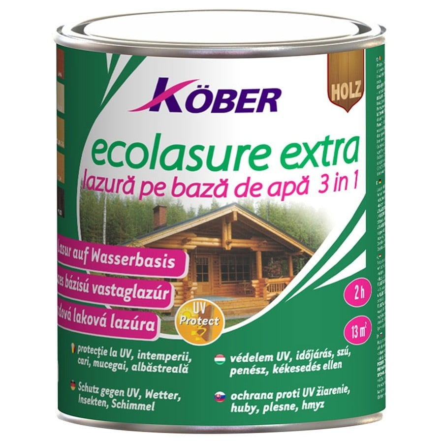 Lazură Kober Ecolasure Extra 3 in 1 pe bază de apă, castana, 0.75 l