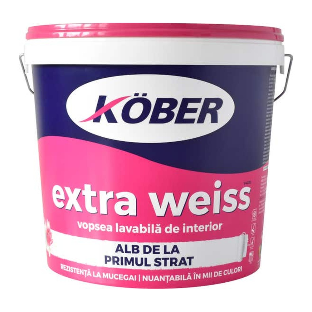 [P005381] Vopsea lavabilă pentru interior Kober Extra Weiss albă, 8.5 l