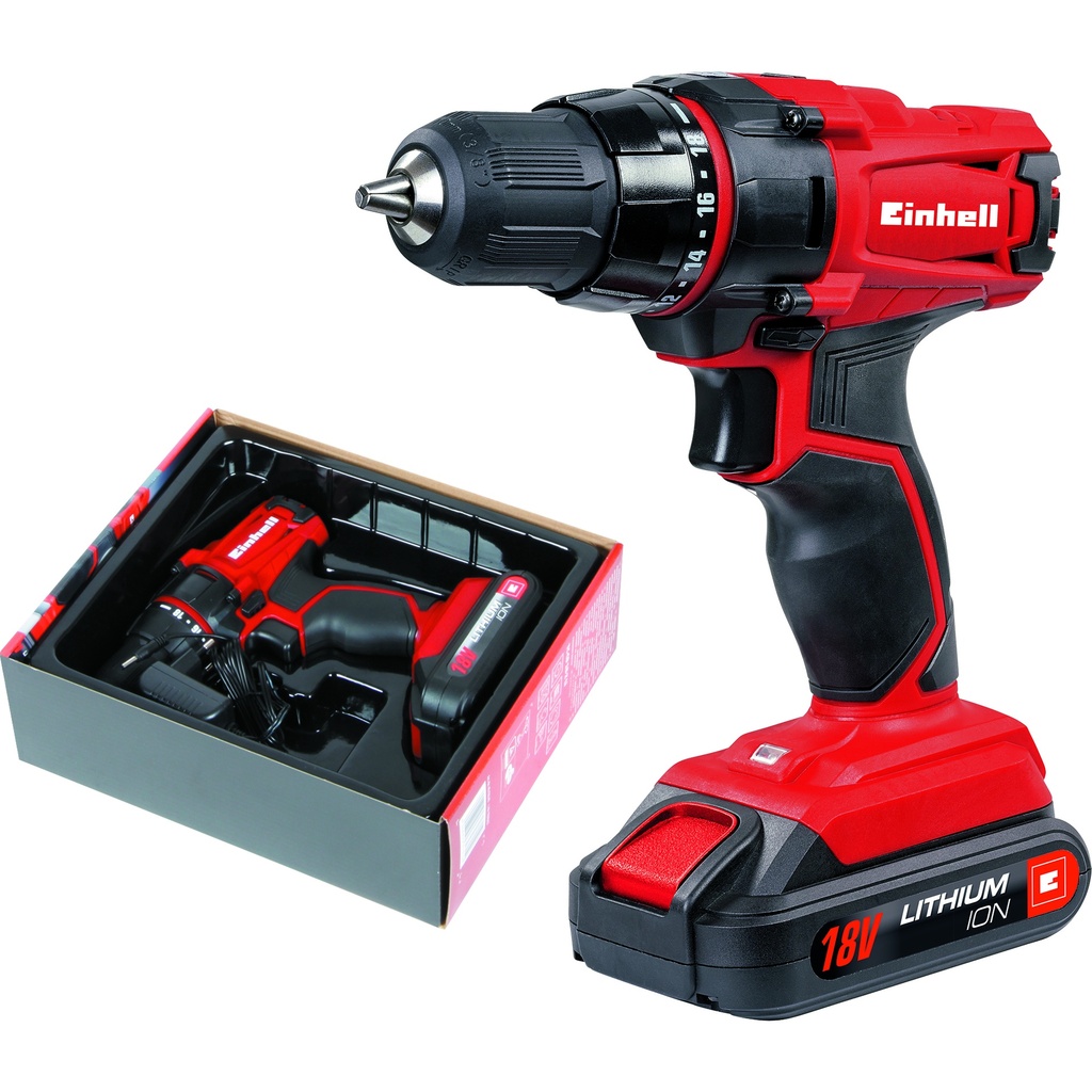 Masina de gaurit si insurubat (bormasina) pe acumulator Einhell TC-CD 18-2 Li, 18 V, 1.5 Ah, 1250 RPM + acumulator + incarcator
