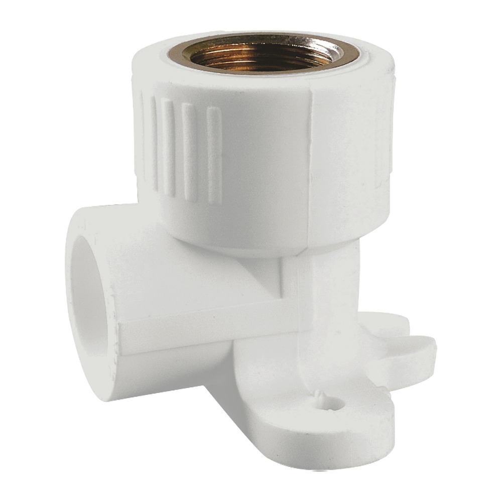Cot PP-R alb cu talpă/flansă prindere pe perete, 20x1/2'' fi