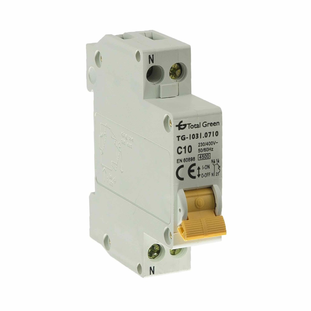 Disjunctor electric modular Total Green 1P+N 10A 4,5kA, curbă C