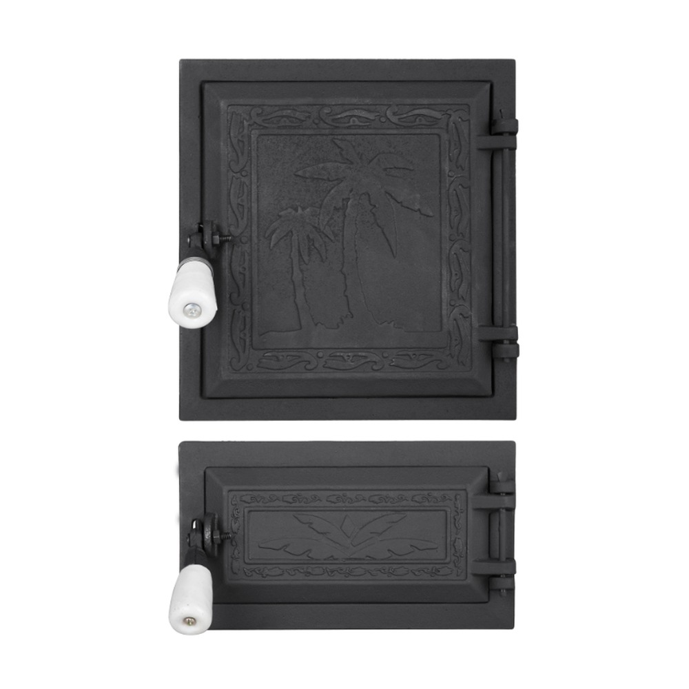 Ușă pentru sobă și cenușar din fontă model palmier, înalțime 270+140 x 250 mm lățime