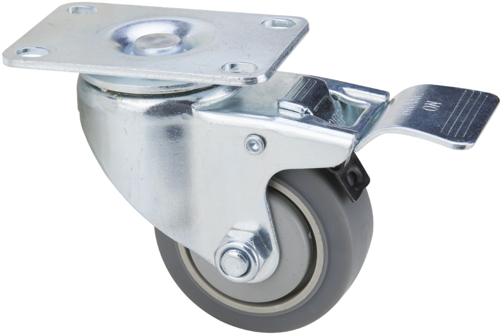 Roata pivotanta cu flansa din TPR gri 1107 cu frana; D 75 x 31 mm S[Kg]: 90