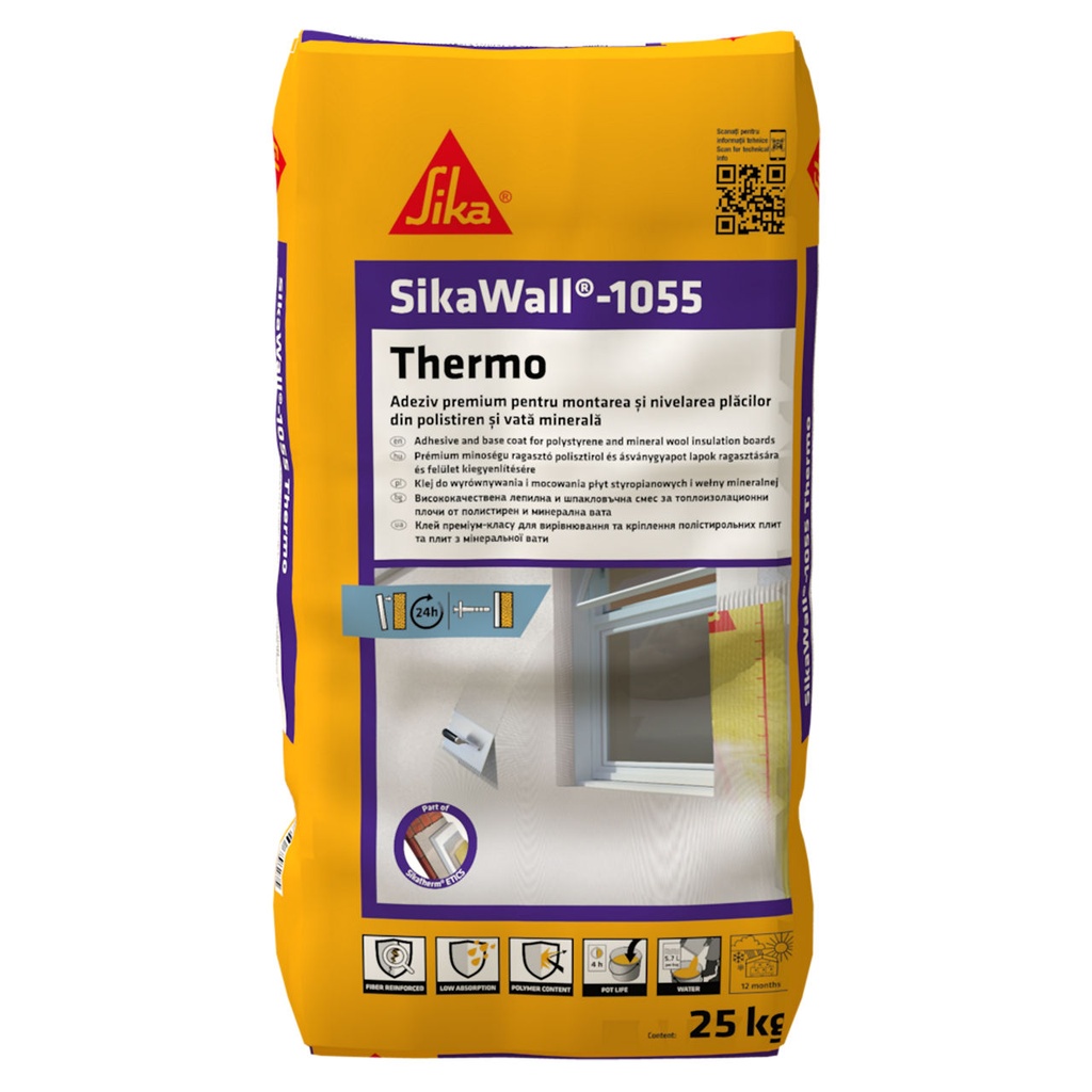 Adeziv SikaWall®-1055 Thermo pentru montare polistiren și vată minerală, 25 kg