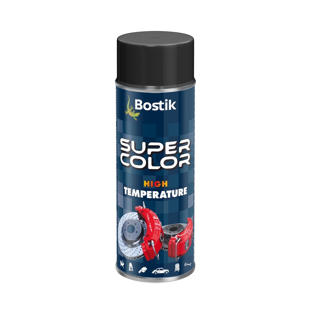 Spray vopsea rezistent la temperaturi ridicate Bostik Super Color High temperature negru interior/exterior, 400 ml