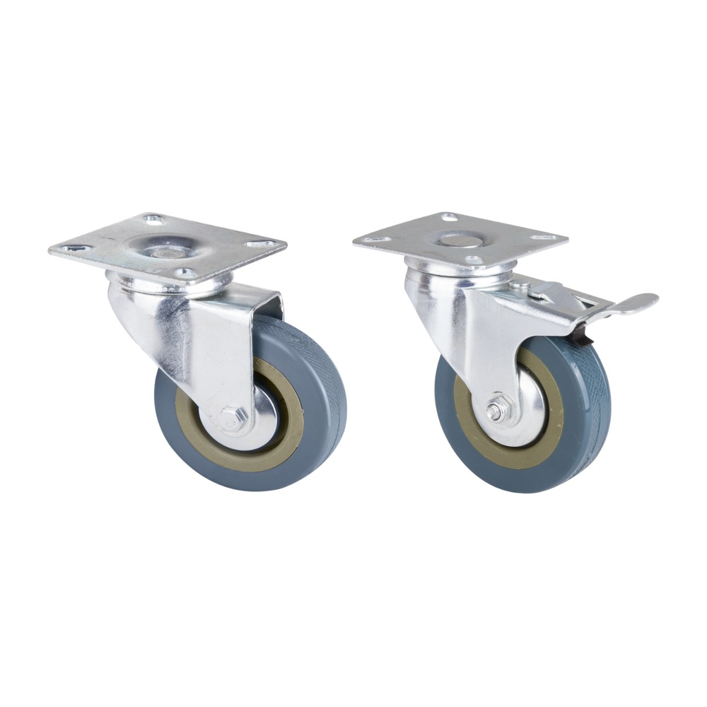 Roata pivotanta cu flansa din pvc gri pentru mobilier / D[mm]: 75; Tip: fara frana; S[Kg]: 35