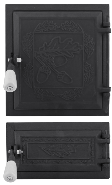 Ușă pentru sobă și cenușar din fontă model Stejar economica, înalțime 270+140 x 250 mm lățime