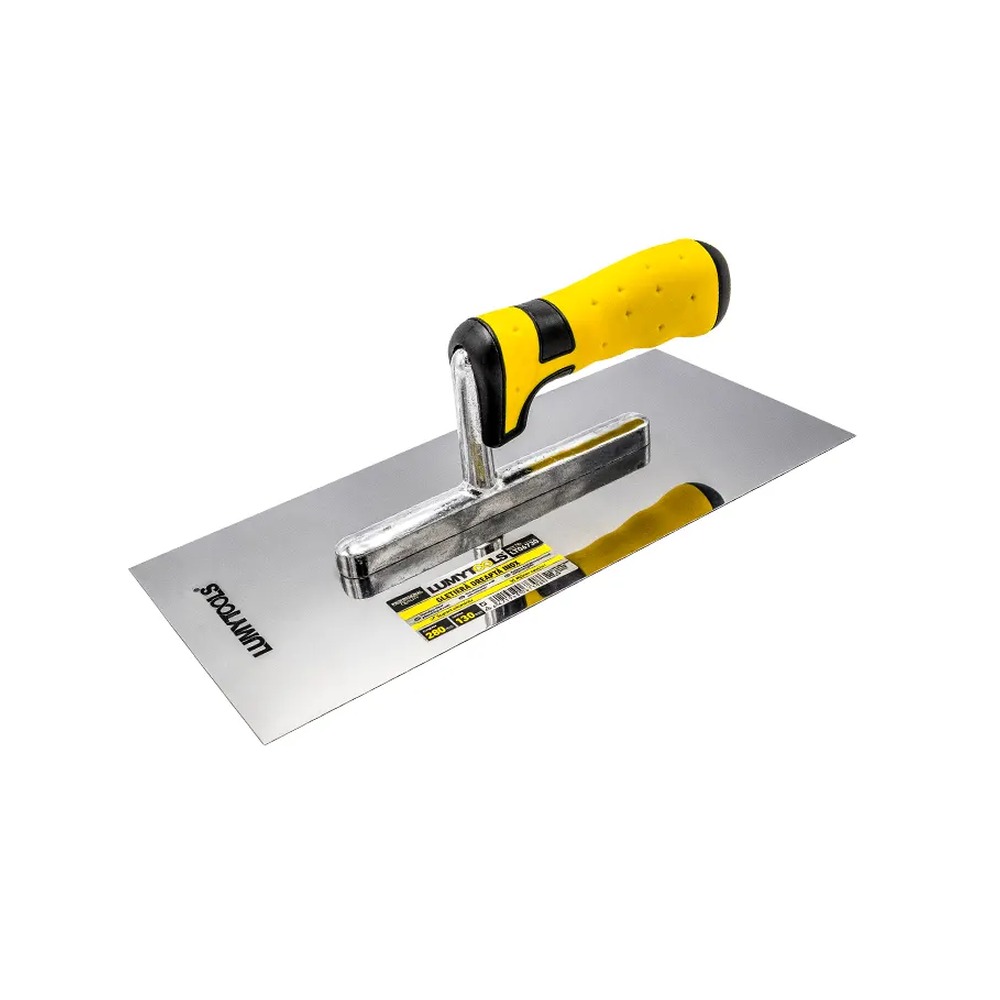 Gletieră dreaptă inox, suport aluminiu, mâner cauciuc, 280x130 mm