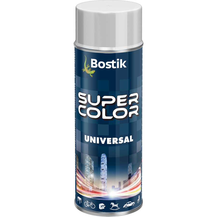 Spray vopsea, Bostik Color Universal, alb lucios RAL 9010, interior/exterior, 400 ml