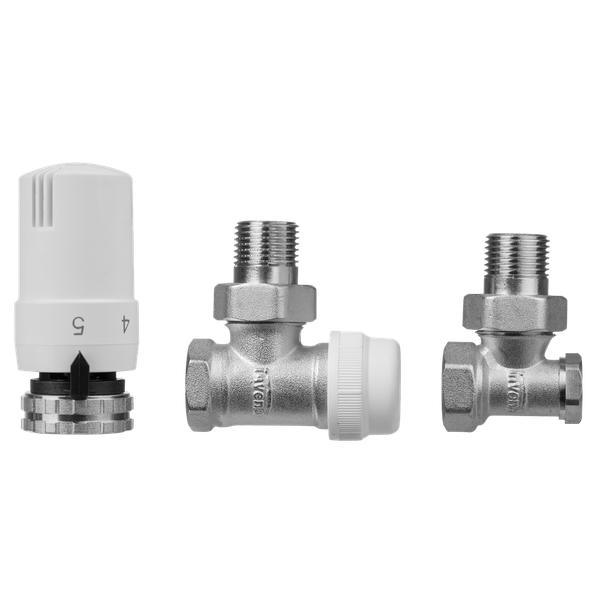 Set robineti radiator colțar cu cap termostatic, ½”