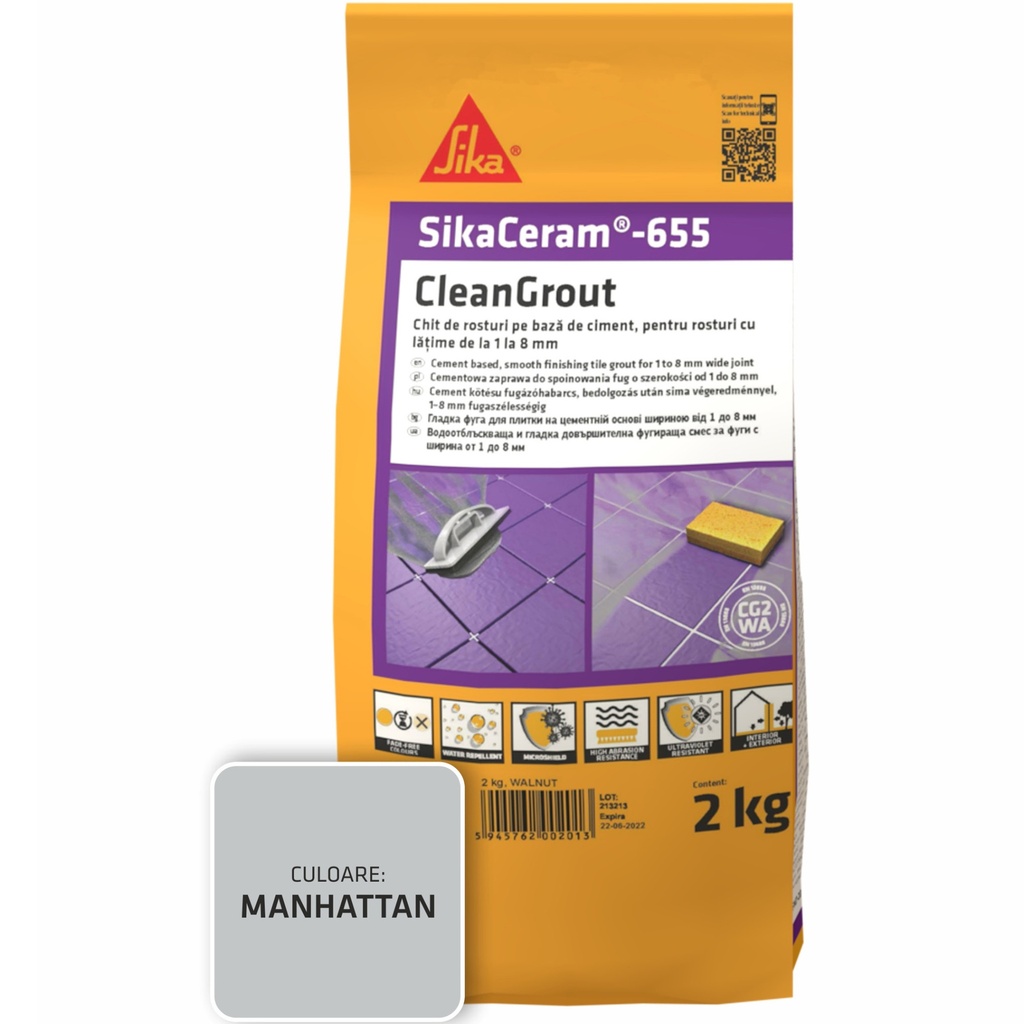 Chit de rosturi gresie și faianță SikaCeram 655 CleanGrout Manhattan, 2 kg