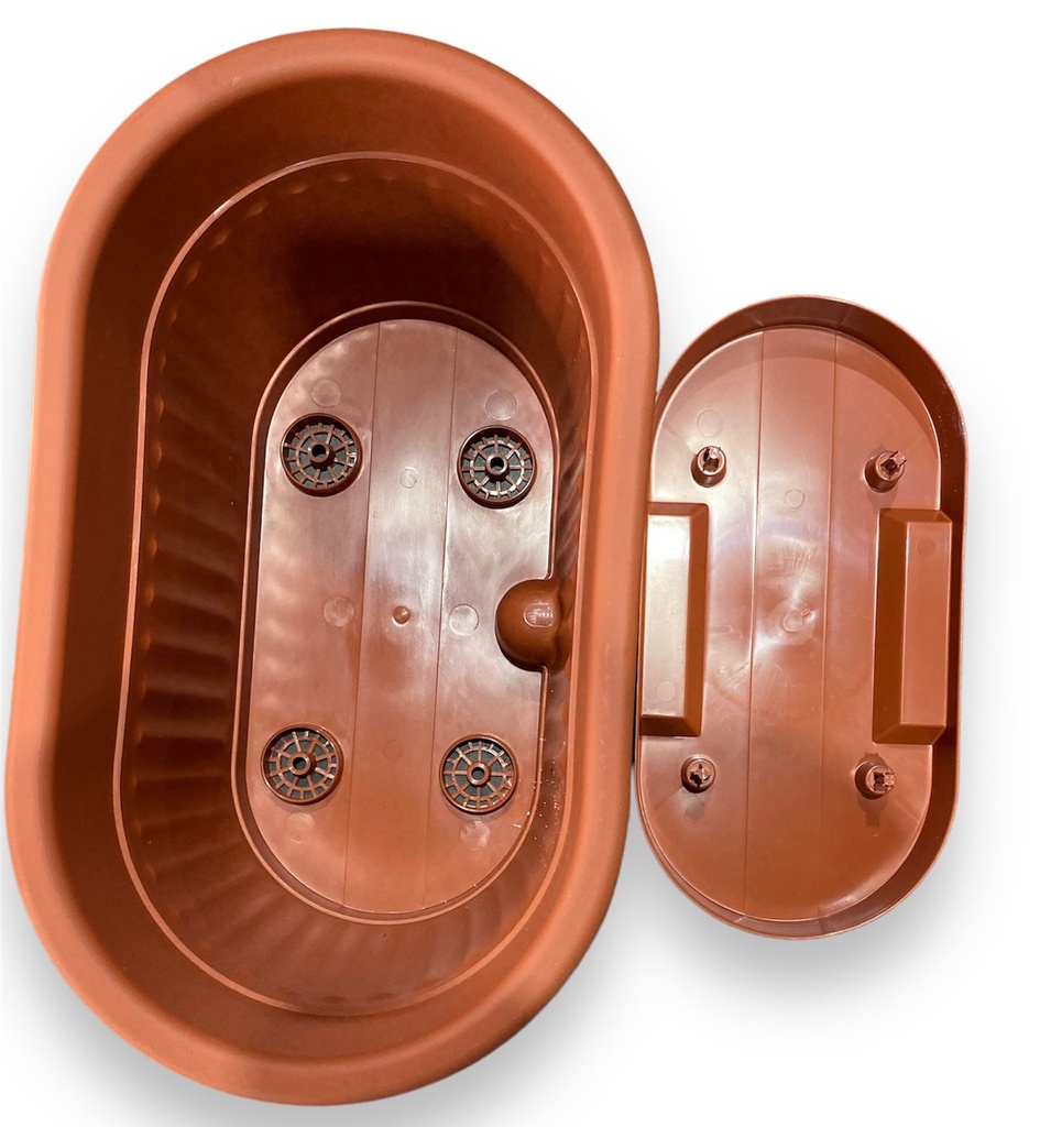 Jardinieră ovală cu tavă Lavigato maro, 16x30x18 cm