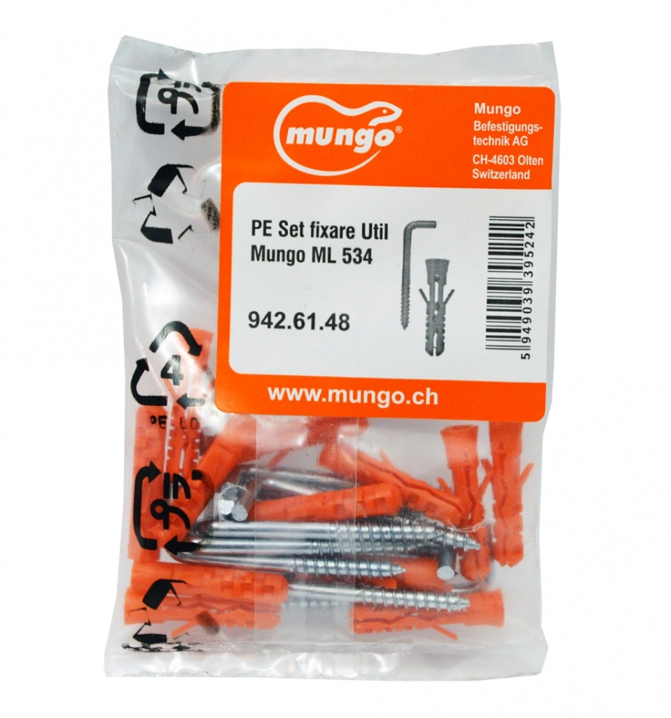 Set fixare Util Mungo cu diblu si agatator tip L- ML 534 - 12 buc