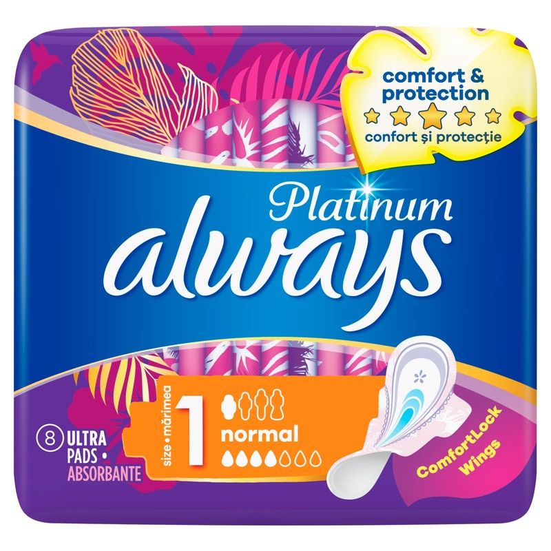 Absorbante igienice ALWAYS Platinum Normal, absorbante marime 1, 8 buc
