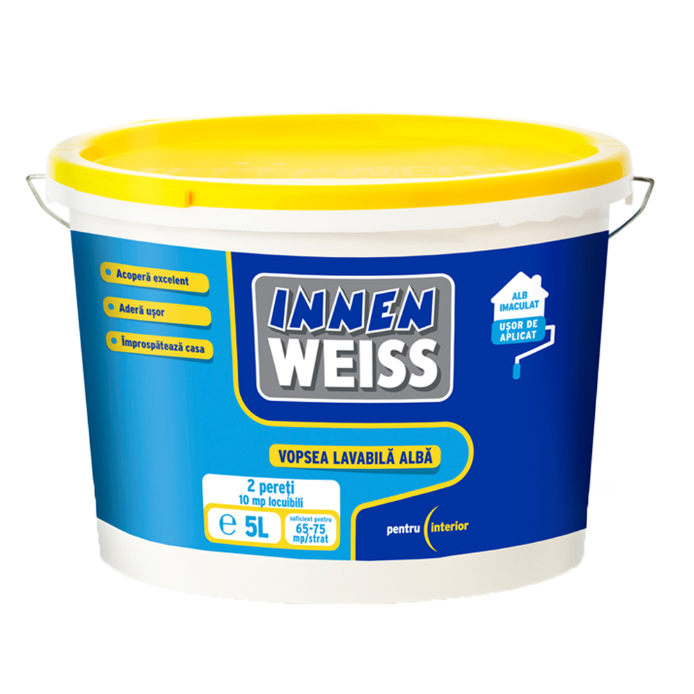 Vopsea lavabilă albă Innenweiss pentru interior, 5 l