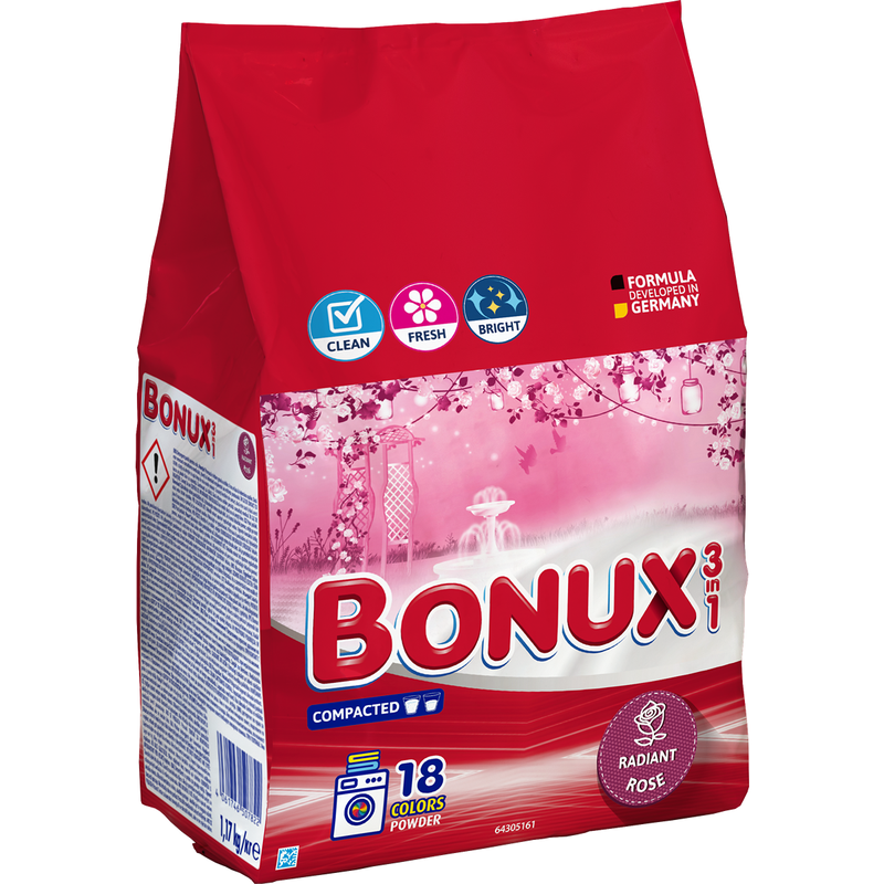 Detergent automat de rufe BONUX 3 în1 Radiant Rose, pudra, 1.17 kg