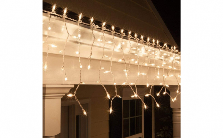Instalatie Craciun Cris, perdea turturi 100 LED, alb cald, cu flash 25%, interconectabila, cablu rubber, exterior