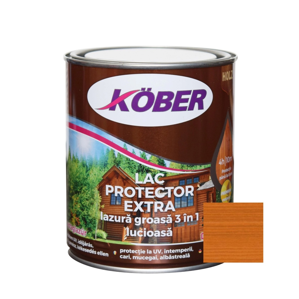 Lac protector extra Kober interior/exterior, lazură groasă 3 în 1 teak 0,75L