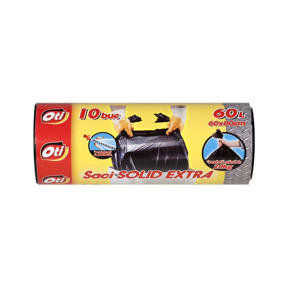 Saci menajeri negri cu mânere de prindere 60 l, 10 buc/rolă