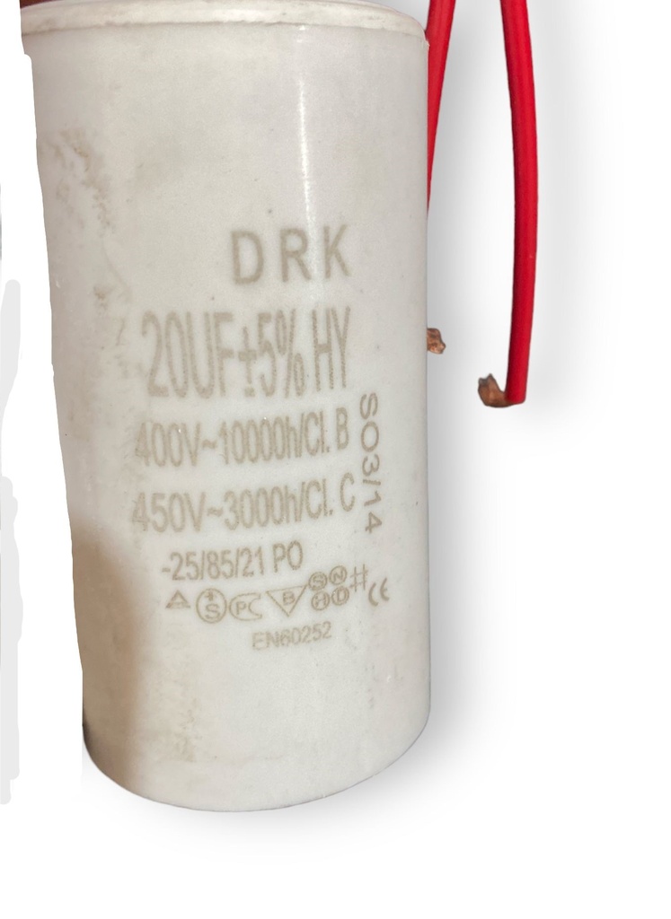 Condensator cu fir pornire motor, 20 µF 400V-450V