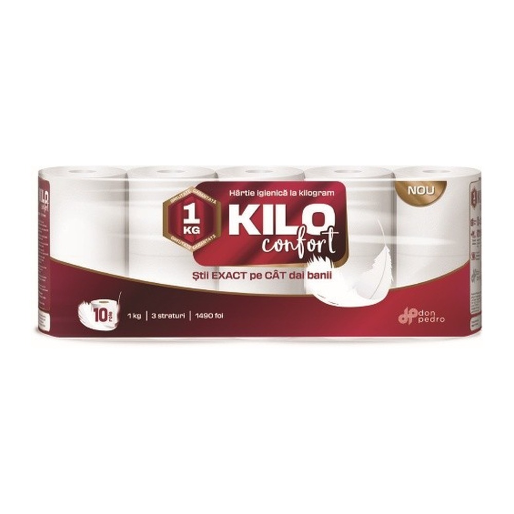 Hârtie igienică, Kilo Confort, alb, 3 straturi, set 10 role