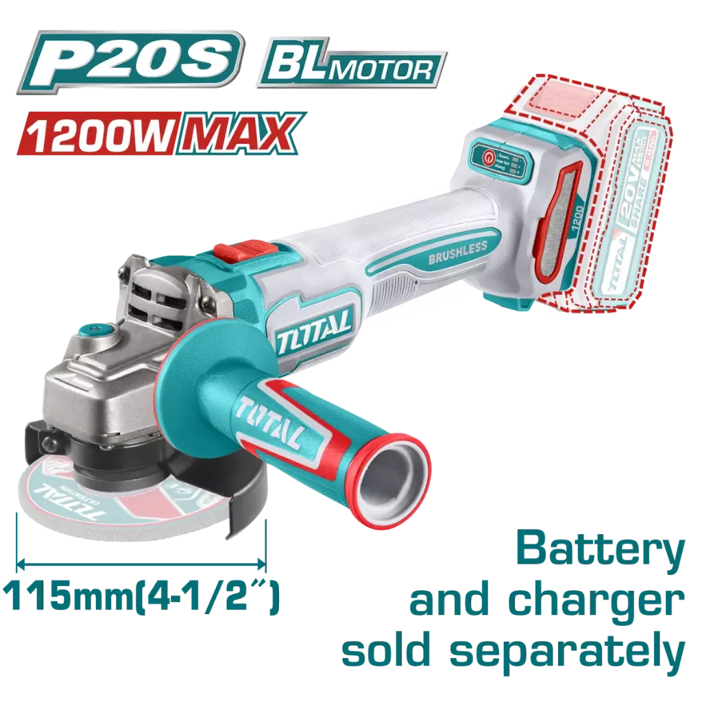 Polizor unghiular TOTAL fără acumulator, TAGLI221153E, 20V - LI-ION, 115 mm