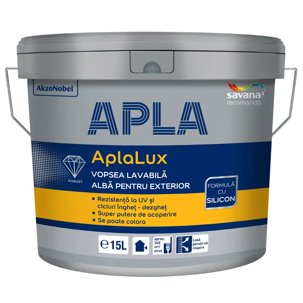 Vopsea superlavabilă, AplaLux, silicon, albă, exterior, 5 l