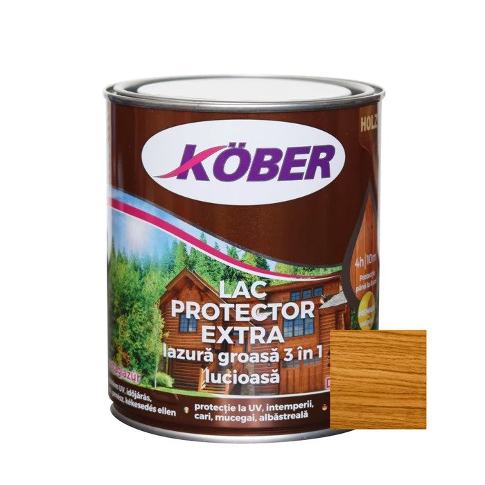 Lac protector extra Kober interior/exterior, lazură groasă 3 în 1 nuc mediu 0,75L